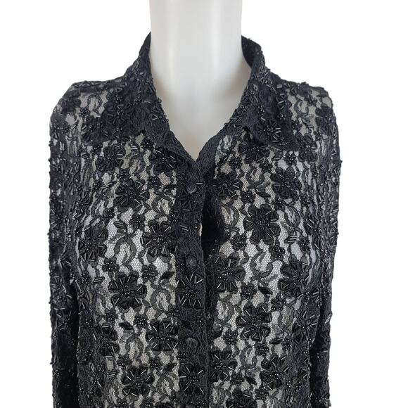 Chico's Design Semi Sheer Lace Beaded Blouse Women 3-L - Picture 2 of 6
